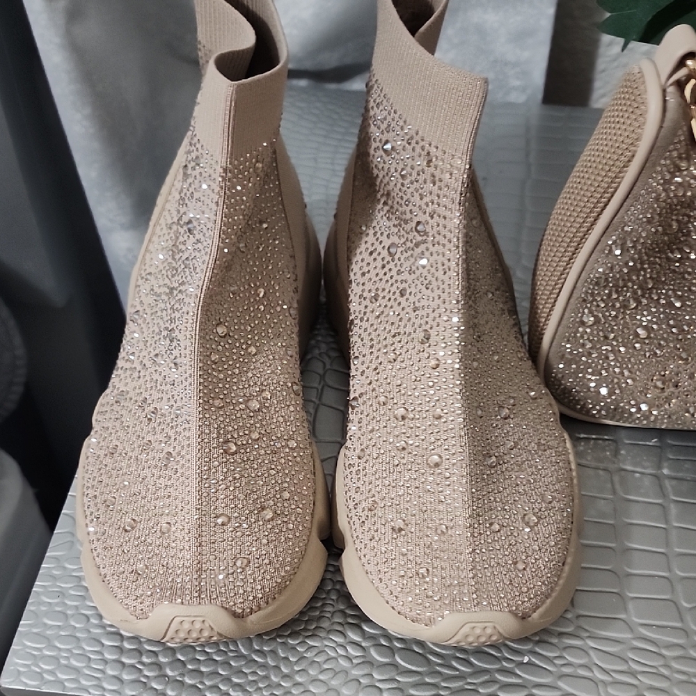 Steve Madden Beige Rhinestone Sneakers